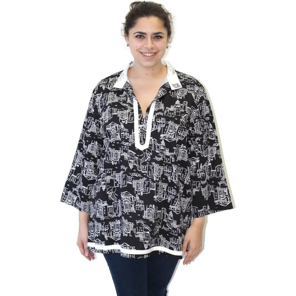 Caribe Black Contrast Trim Tunic   Plus Size